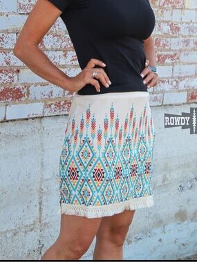 Boho Fringe Western Aztec mini skirt